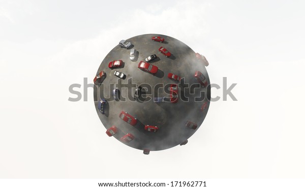 3d image of planet with\
mini cars