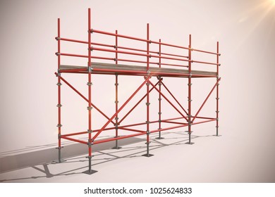 3d image of red metal structure with shadow against neutral background