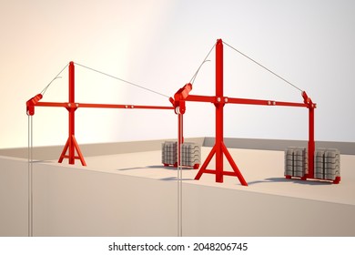 3D image, 3D rendering suspended platform console facade lift in red on a white background, suitable for illustrations and sites on the construction theme