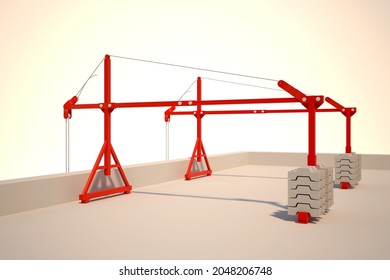 3D image, 3D rendering suspended platform console facade lift in red on a white background, suitable for illustrations and sites on the construction theme