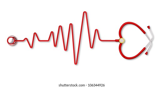 3d Image Of Stethoscope Forming Heart Beat Pulse Against White Background