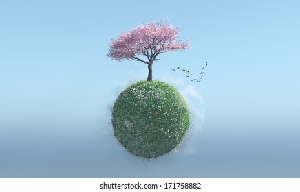 3D Image With A Tree In A Mini Planet