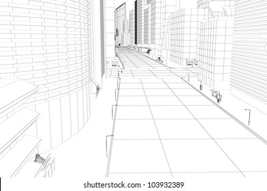 3d Image Of Wire Frame View Of City Scape