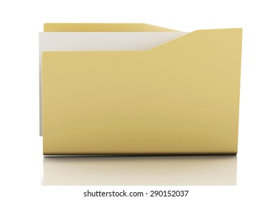3d image. Yellow folder with paper on white background