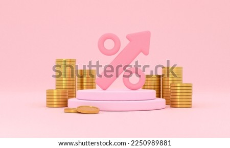 3D. Increasing arrow and stack of money as financial saving rising concept, financial concept and business 
