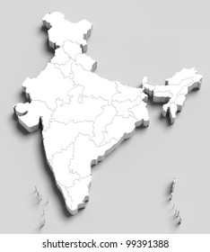3d India white map on grey isolated