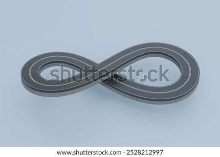 3D infinity loop road floating on a piece of land, white color isolate background. Ideal for travel, app design, and transportation themes, symbolizing infinite journeys and modern exploration.