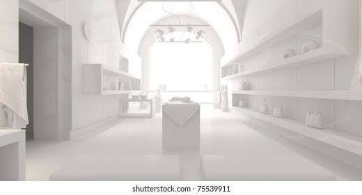 3d Interior Design Blank Shop With White Furniture