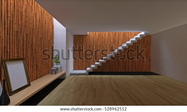 3d Interior Design Room Bamboo Wall Stock Illustration 528962512