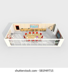 3d interior rendering of furnished meeting room with oval table