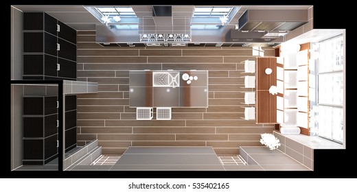 3d Interior Rendering Modern Kitchen Textures Stock Illustration ...