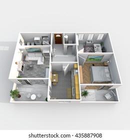 3d Interior Rendering Perspective View Rectangular Stock Illustration ...