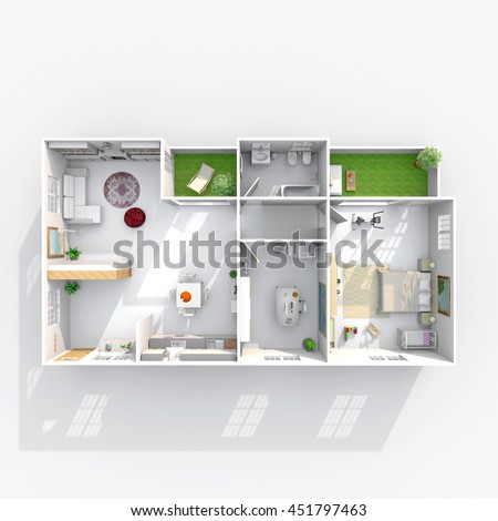 3 D Interior Rendering Plan View Rectangular Stock