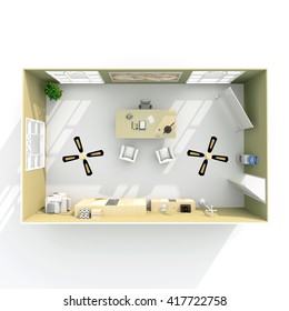 3d interior rendering top view of furnished boss office