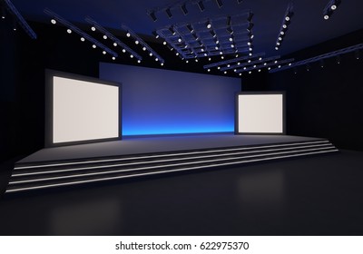 3D interior stage event led tv light night staging render illustration