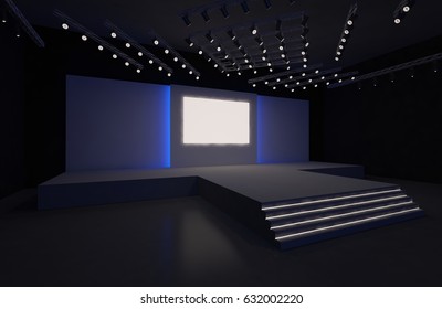 3d Interior Stage Event Led Tv Stock Illustration 622975343