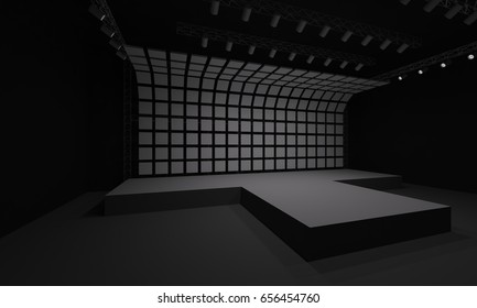 3D interior stage event led tv light night staging render illustration