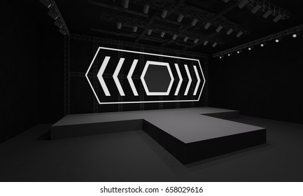 3D interior stage event led tv light night staging render illustration