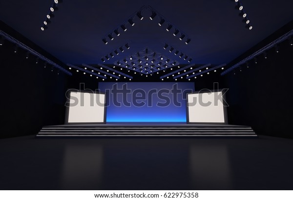 3d Interior Stage Event Led Tv Stock Illustration 622975358