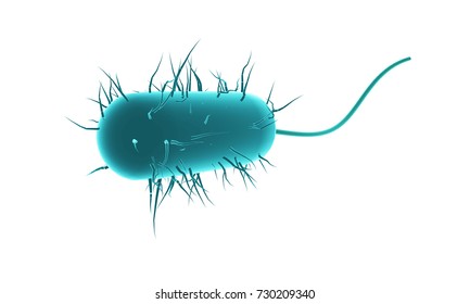 3D Isolated Bacteria With A Blue Vibrant Color With Flagellum