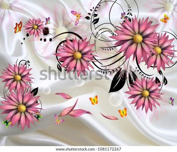 3d Isolated flowers with fabric Background wallpaper.