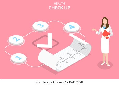3D Isometric Flat Concept Of Health Check Up, Annual Medical Exam, Medical Services.