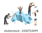 3D Isometric Flat  Conceptual Illustration of Ice Breaking Activity, Business Cooperation