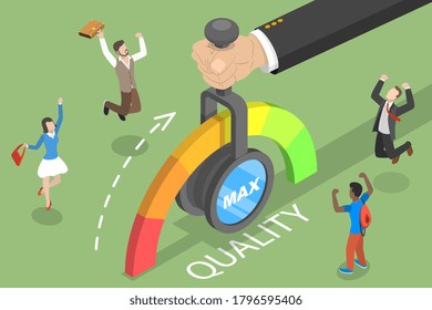 3D Isometric Flat Conceptual Illustration Of QI, Quality Improvement And Management.