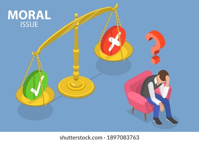 3D Isometric Flat Conceptual Illustration Of Moral Issue, Ethical Dilemma, Decision Making.