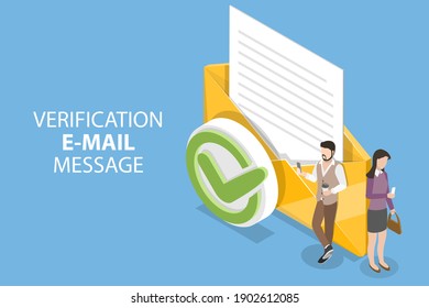 3D Isometric Flat Conceptual Illustration Of Verification Email Message, Acceptance Or Approval Letter.
