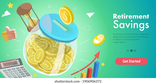 3D Isometric Flat Conceptual Illustration of Retirement Savings, Financial Planning. - Powered by Shutterstock