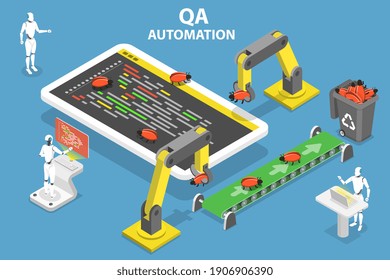 3D Isometric Flat Conceptual Illustration Of Automated Software Quality Assurance, QA Automation.