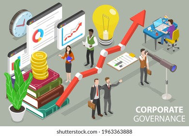 3D Isometric Flat Conceptual Illustration Of Corporate Governance, Company Development Plan.