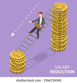 3D Isometric Flat Conceptual Illustration Of Pay Cut, Salary Reduction.