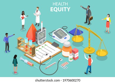 3D Isometric Flat Conceptual Illustration Of Health Equity, Reduce Bias In Healthcare
