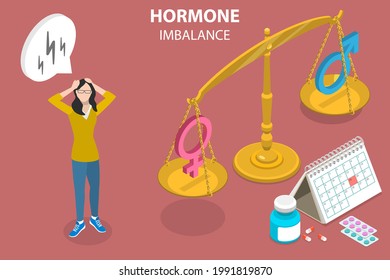3D Isometric Flat Conceptual Illustration Of Female Hormone Imbalance