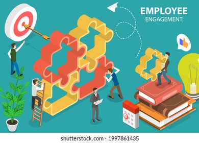 3D Isometric Flat Conceptual Illustration Of Employee Engagement, Staff Professionalism And Inspiration