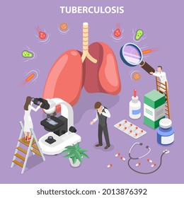3D Isometric Flat Conceptual Illustration of Mycobacterium Tuberculosis, Medical Pulmonological Care.