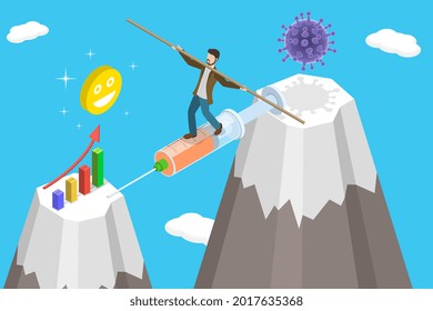 3D Isometric Flat Conceptual Illustration Of Economic Recovery From COVID-19 , Positive Impact Covid Vaccine To Financial Health