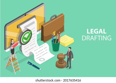 3D Isometric Flat Conceptual Illustration Of Legal Drafting, Agreement Final Inspection