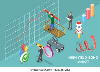 3D Isometric Flat Conceptual Illustration of High-Yield Bond Market, Financial Investments in Stock Market