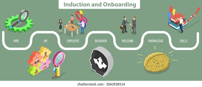 3D Isometric Flat  Conceptual Illustration Of Induction And Onboarding, New Employee Hiring Process