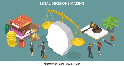 3D Isometric Flat Conceptual Illustration Of Legal Decisions Making, Moral Issue And Ethical Dilemma