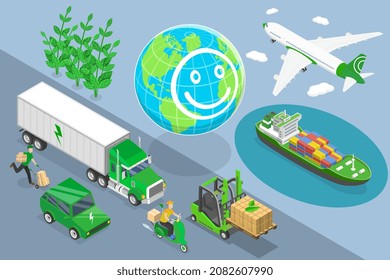 3D Isometric Flat  Conceptual Illustration of Green Logistics, Eco-Friendly and Sustainable Supply Chain - Powered by Shutterstock