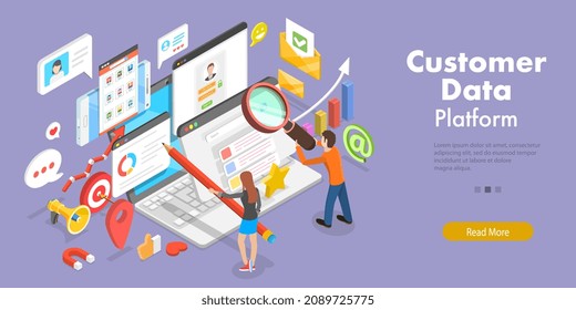 3D Isometric Flat  Conceptual Illustration Of Customer Data Platform, Client Database