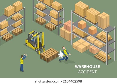 3D Isometric Flat  Conceptual Illustration Of Warehouse Accident, Worker Is Getting Injured