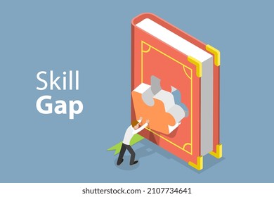 3D Isometric Flat  Conceptual Illustration Of Skills Gap, Lack Of Knowledge And Experience