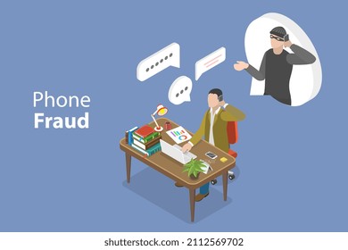 3D Isometric Flat  Conceptual Illustration Of Phone Fraud, Cyber Crime And Online Theft