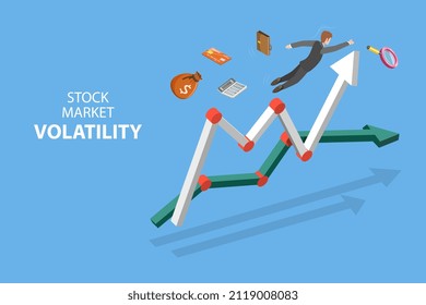 3D Isometric Flat Conceptual Illustration Of Stock Market Volatility, Risks Of Financial Investments