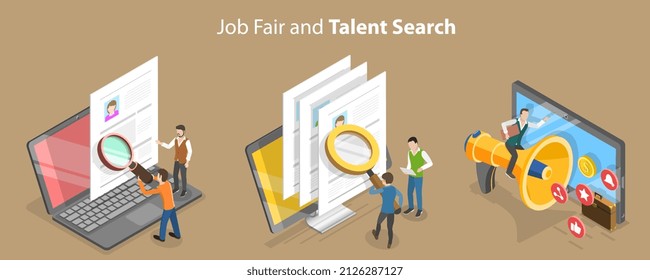 3D Isometric Flat  Conceptual Illustration of Job Fair And Talent Search, Human Resources and Headhunting - Powered by Shutterstock